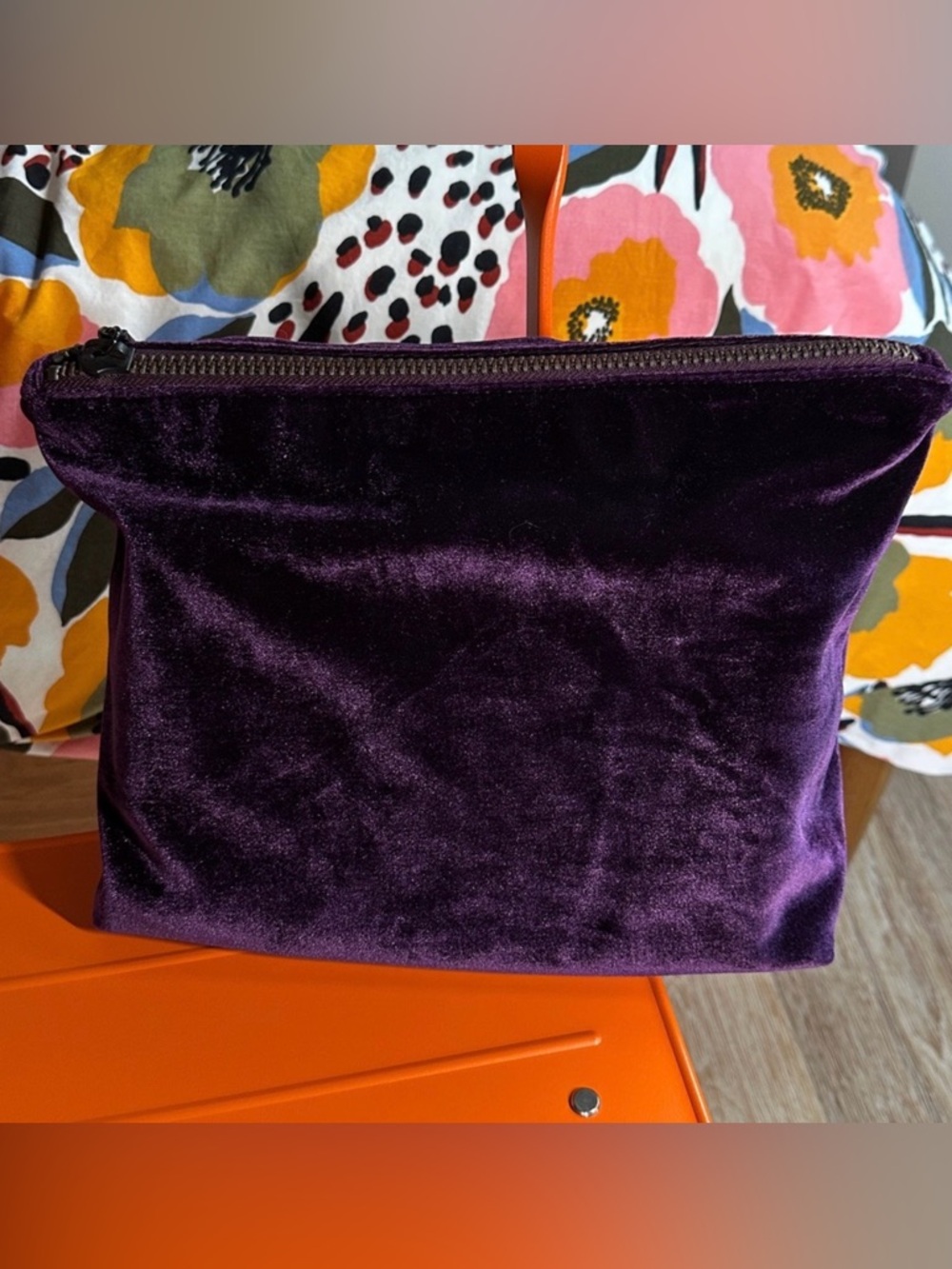 Rebecca Minkoff Large Velvet Zippered Pouch Purple 13” x 9” x 4.24”